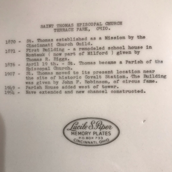 Lucile S Piper Art Lucile S Piper Memory Plate Titled Saint Thomas Episcopal Churchterrace